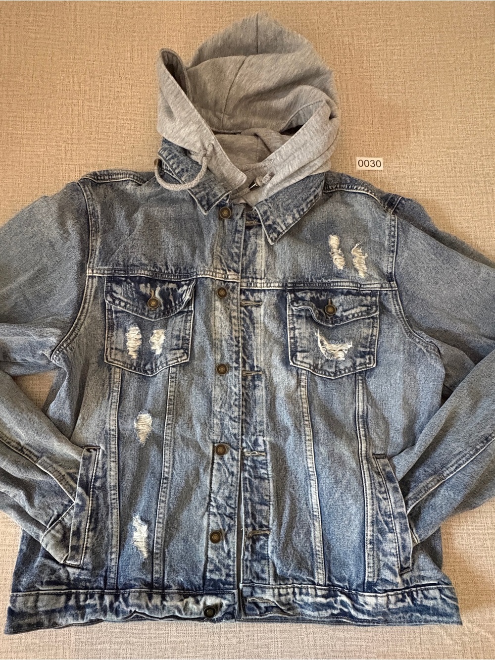 Fashion Nova Men’s Denim Jacket with Hoodie Distressed Y2K XL